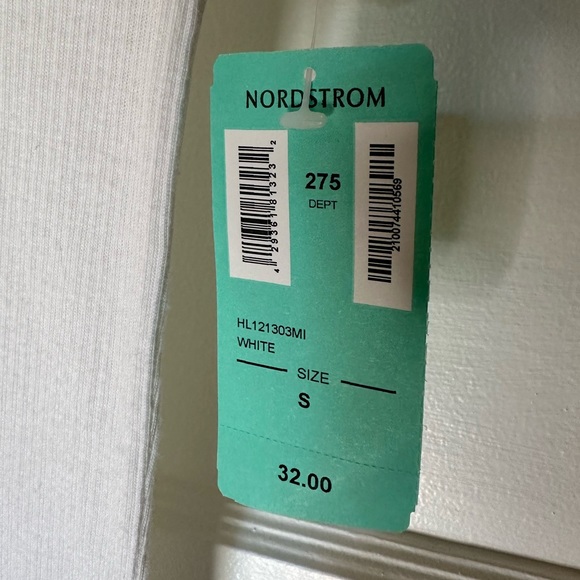 Nordstrom Halogen Short Cap Sleeve White Henley Ribbed V-Neck Cotton Tee - Picture 4 of 9